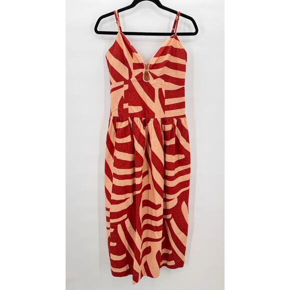 NWT MON RENN Surreal Tropico Print Cotton Midi Dress Red/Coral Size SMALL - Picture 1 of 12
